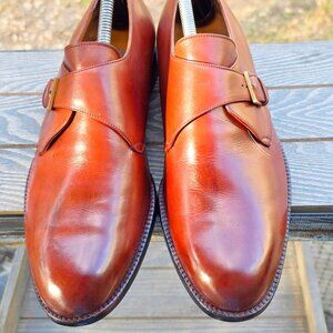 Salvatore Ferragamo 9-D Brown Mens Leather Burnished Monk Strap Dress Shoes